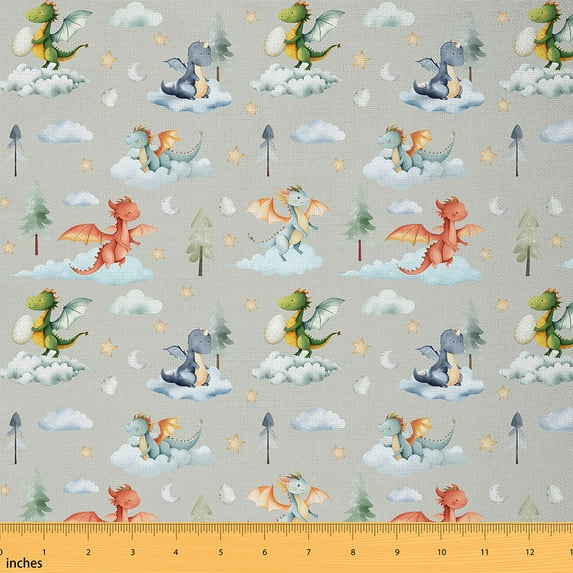 Castle Fairy Cute Dragon Fabric by the Yard 5 Yard,Jungle Animal Sewing Fabric,Cartoon Wildlife Fabric for Sewing,Lightweight Kawaii Room Decor