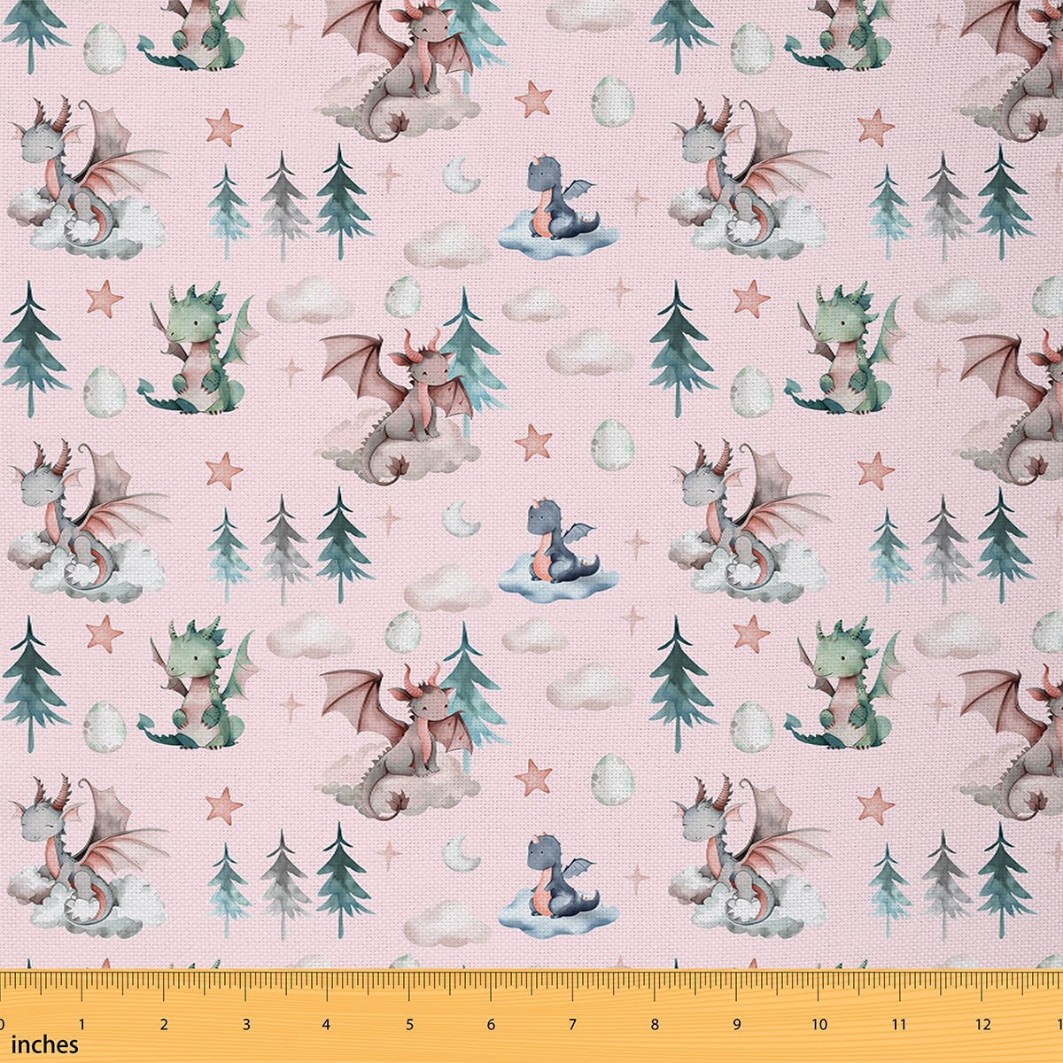 Castle Fairy Cute Dragon Fabric by the Yard 5 Yard,Jungle Animal Sewing Fabric,Cartoon Wildlife Fabric for Sewing,Lightweight Kawaii Room Decor