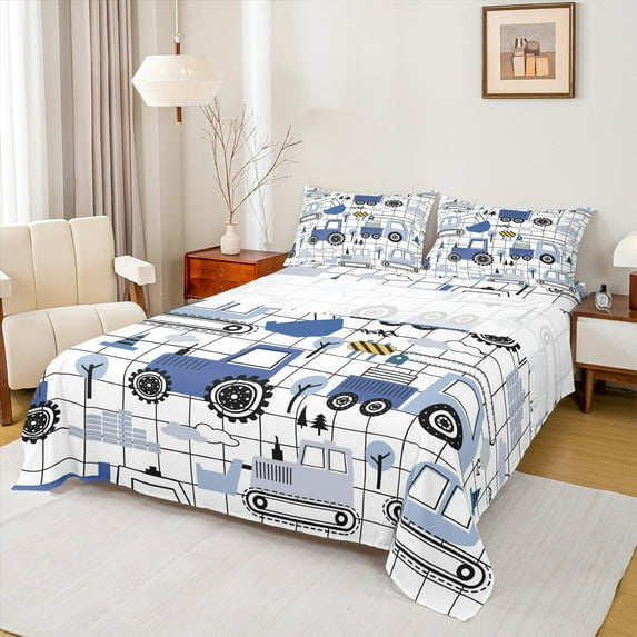 Castle Fairy Cute Excavator 4 Pieces Queen Sheet Sets for Child,Geometric Lattice Ultra Soft Flat Sheet,Black Green Queen Fitted Sheet,Lightweight Room Decor