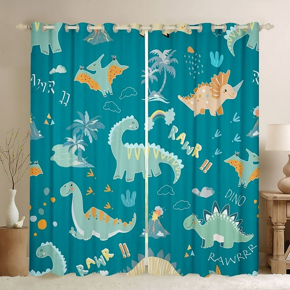 Castle Fairy Cute Jungle Dino Blackout Curtains Set of 2 (52x84 Each) for Kids Teens Boys,Cartoon Rainbow Dinosaur Window Curtains,Kawaii Animal Curtains and Drapes,Breathable Home Decor