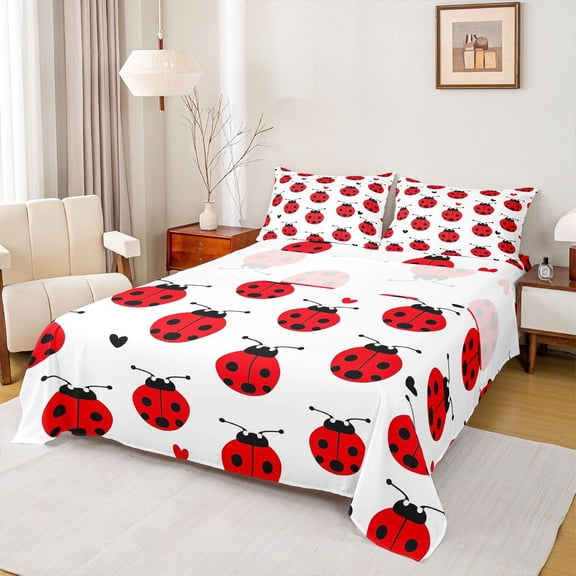 Castle Fairy Cute Ladybird Twin Sheet Sets for Kids Teens,Love Heart Bedding