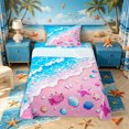 thumbnail image 1 of Castle Fairy Cute Pastel Beach Shore Scene Twin Sheets 3pcs,Seashell Crab Wave Kids Pattern Bedding,Pink Cyan,1 Fitted Sheet,1 Flat Sheet and 1 Pillowcase, 1 of 6