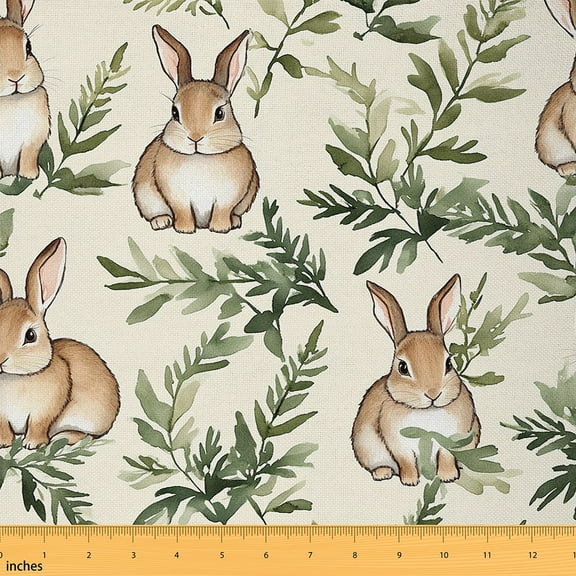 Castle Fairy Cute Rabbit Fabric by the Yard 3 Yard,Green Leaves Fabric for Sewing,Cartoon Animal Room Decor Fabric by the Yard,Ultra Soft Home Decor
