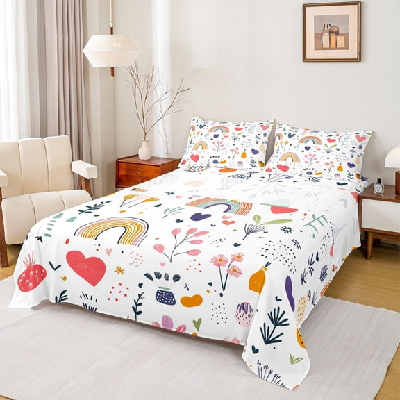 Castle Fairy Cute Rainbow Twin Sheet Sets,Spring Garden Flowers Bedding