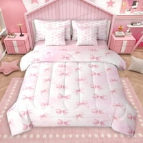 Castle Fairy Cute Ribbon Bow-Tie 7-Piece Twin Bedding Sets for Teens Girls Kids,Gradient Pink Bedding Comforter Set,Dreamy Princess Breathable Sheet Sets,Luxury Bedroom Decor