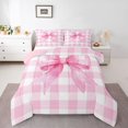 thumbnail image 1 of Castle Fairy Cute Ribbon Bow Twin Comforter Sets,Pink White Checkered Bedding Set, 1 of 8