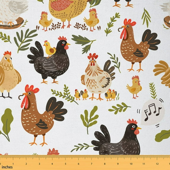 Castle Fairy Cute Rooster Fabric by the Yard 1 Yard,Tree Leaves Home Decor Fabric by the Yard,Rustic Animal Room Decor Fabric by the Yard,Microfiber Kids Bedroom Decor