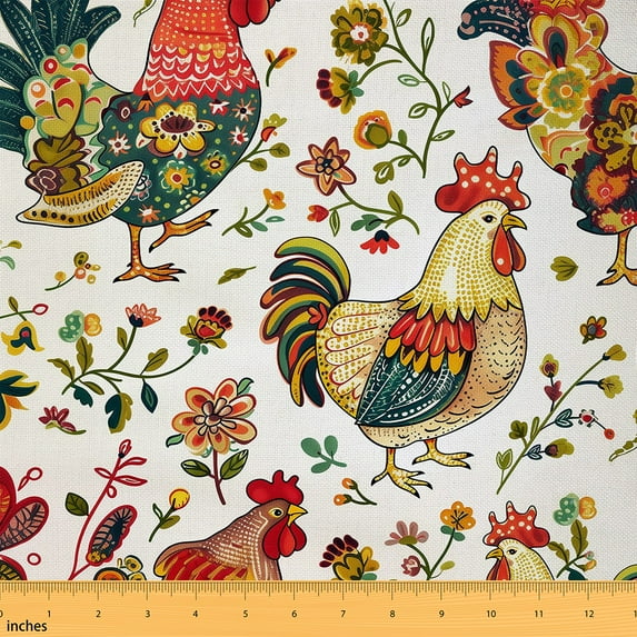 Castle Fairy Cute Rooster Fabric by the Yard 5 Yards,Farmhouse Animal Fabric for Sewing,Chic Flower Home Decor Fabric by the Yard,Microfiber Teens Bedroom Decor