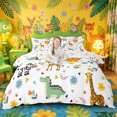 thumbnail image 1 of Castle Fairy Cute Safari Elephant Lion Giraffe Zebra Duvet Cover Queen,Cartoon Floral Animal Queen Bedding,White Multicolor,Reversible,3-Piece,No Comforter,1 Duvet Cover and 2 Pillowcases, 1 of 6