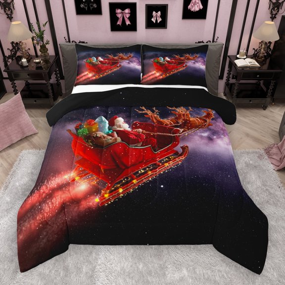 Castle Fairy Cute Santa Claus Deer 2Pcs Bedding Comforter Set for Teens Girls Boys,Merry Christmas Twin Comforter Sets,Happy New Year Breathable Bedding Set,Ultra Soft Home Decor
