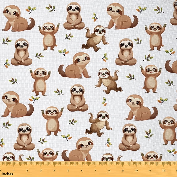 Castle Fairy Cute Sloth Fabric by the Yard 2 Yard,Brown White Sewing Fabric,Jungle Wildlife Home Decor Fabric by the Yard,Luxury Kids Bedroom Decor