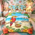 thumbnail image 1 of Castle Fairy Cute Tropical Parrot Queen Bedding 7pcs,Coconut Drink Hibiscus Beach Layout Bedding Comforter Set Queen,Red Sky,Reversible, 1 of 7