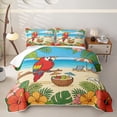 thumbnail image 1 of Castle Fairy Cute Tropical Parrot Quilt King,Coconut Drink Hibiscus Beach Layout King Coverlet Set,Red Sky, 1 of 7