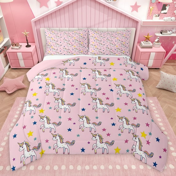 Castle Fairy Cute Unicorn Queen Comforter Set,Cartoon Starry Sky Bedding Comforter Set