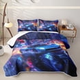 thumbnail image 1 of Castle Fairy Cyberpunk Blue Car Twin Quilt Set,Neon City Twin Coverlet Set for Bedroom,Blue and Orange, 1 of 7