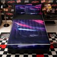 thumbnail image 1 of Castle Fairy Cyberpunk Style Futuristic Supercar Zipper Twin Comforter Sets with Fitted Sheet and 2 Pillowcases,Neon Night Art Zipper Bedding Set,Magenta Purple,4-Piece,Black Reversible, 1 of 6