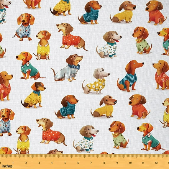Castle Fairy Dachshund Dog Fabric by the Yard 2 Yard,Cartoon Animal Sewing Fabric,Kawaii Pet Home Decor Fabric by the Yard,Microfiber Children Bedroom Decor