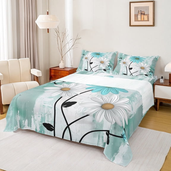 Castle Fairy Daisy Butterfly 3pcs Twin Sheet Sets for Teenagers,Rustic Vintage Twin Fitted Sheet,Chic Flower Breathable Flat Sheet,Super Cozy Room Decor