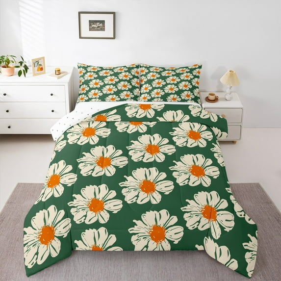 Castle Fairy Daisy Flower 3-Piece Full Size Comforter Sets for Teenagers,Spring Graden Bedding Comforter Set,Rustic Vintage Lightweight Bedding Sets,Super Cozy Room Decor
