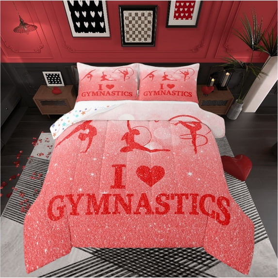 Castle Fairy 3-Piece Full Comforter Set: Dance Gymnastics Sparkling Sequin Red White Ultra Soft Decor