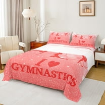 Castle Fairy Dance Gymnastics Girl 3pcs Twin Sheet Sets,Sparkling Sequin Twin Fitted Sheet,Red White Breathable Flat Sheet,Ultra Soft Home Decor