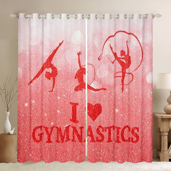 Castle Fairy Dance Gymnastics Girl Blackout Curtains Set of 2 (52x84 Each),Sparkling Sequin Window Curtains,Red White Curtains and Drapes,Ultra Soft Home Decor