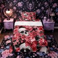 thumbnail image 1 of Castle Fairy Dark Floral Skull Print Twin Sheets 3pcs,Red Rose Pansy Bedding,Scarlet Gray Black,1 Fitted Sheet,1 Flat Sheet and 1 Pillowcase, 1 of 6