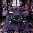 thumbnail image 1 of Castle Fairy Dark Gothic Rose Skull King Size Comforter Sets 3pcs,Halloween Spiderweb Print Comforters King Size,Purple Blacks,1 Comforter and 2 Pillowcases,Black Reversible, 1 of 6