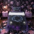 thumbnail image 1 of Castle Fairy Dark Gothic Rose Skull Twin Sheets 3pcs,Halloween Spiderweb Print Bedding,Purple Black,1 Fitted Sheet,1 Flat Sheet and 1 Pillowcase, 1 of 6