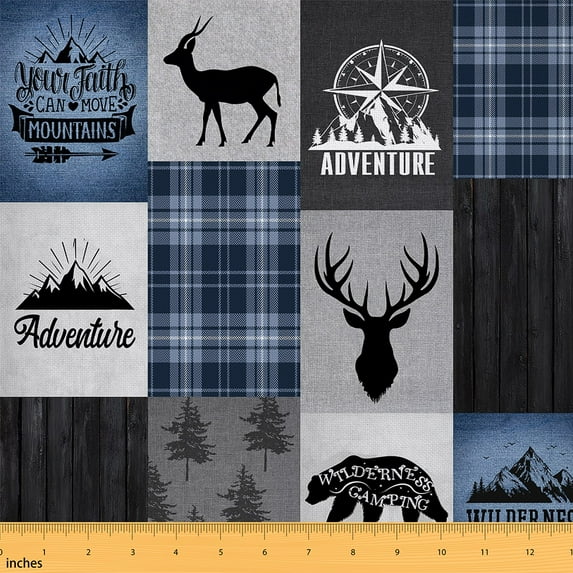 Castle Fairy Deer Bear Fabric by the Yard 3 Yards,Geometric Lattice Sewing Fabric,Rustic Vintage Fabric for Sewing,Lightweight Room Decor