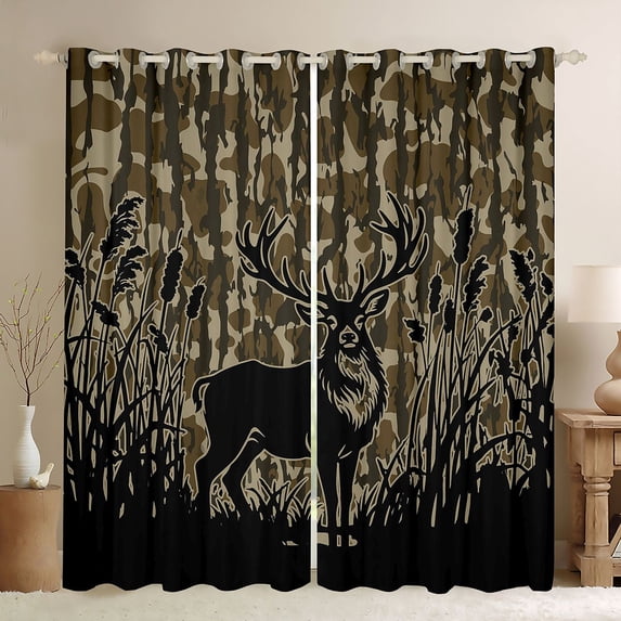 Castle Fairy Deer Black Out Curtains,Abstract Camouflage Curtains Pack of 2 (42x63 Each)