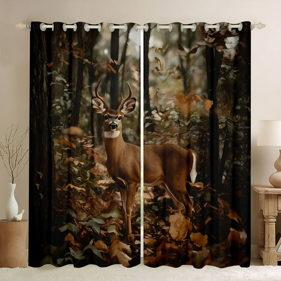 Castle Fairy Deer Black Out Curtains,Jungle Wildlife Curtains Pack of 2 (42x63 Each)