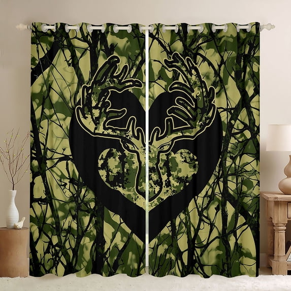 Castle Fairy Deer Curtains Pack of 2 (42x84 Each),Green Camouflage Curtains Blackout
