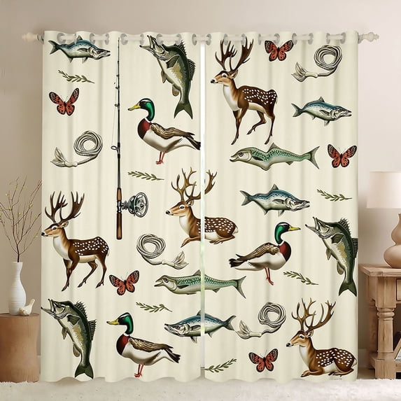 Castle Fairy Deer Fish Duck Blackout Curtains Set of 2 (52x84 Each),Animal Window Curtains
