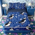 thumbnail image 1 of Castle Fairy Dense Line Art Puffin Daisy Zipper Twin Comforter Sets with Fitted Sheet and 2 Pillowcases,Thin Stem Floral Deep Navy Tile Zipper Bedding Set,Royal White,Navy Blue Reversible,4-Piece, 1 of 6
