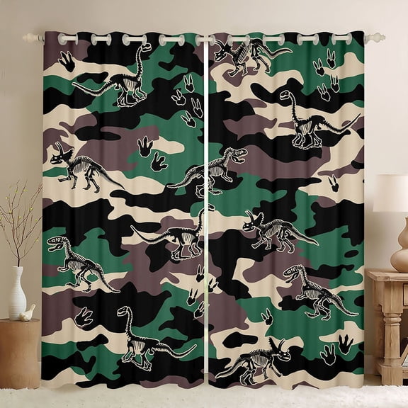 Castle Fairy Dinosaur Black Out Curtains,Geometric Camo Curtains Pack of 2 (42x63 Each)