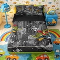 thumbnail image 1 of Castle Fairy Dinosaur Monster Truck Zipper Twin Comforter Sets with Fitted Sheet and 2 Pillowcases,Racing Flag Print Zipper Bedding Set,Gray Green,4-Piece,Black Reversible, 1 of 6