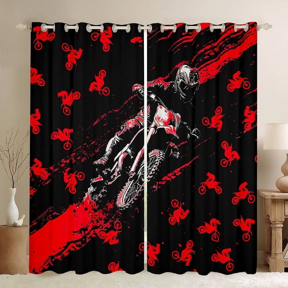 Castle Fairy Dirt Bike Boy Girl Black Out Curtains,Black Red Curtains Pack of 2 (42x63 Each),Extreme Sport Bedroom Curtains,Microfiber Bedroom Decor