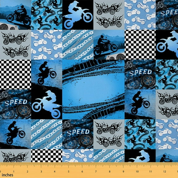 Castle Fairy Dirt Bike Fabric by the Yard 1 Yard,Geometric Plaid Home Decor Fabric by the Yard,Abstract Vintage Room Decor Fabric by the Yard,Breathable Motorcycle Home Decor