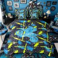 thumbnail image 1 of Castle Fairy Dirt Bike Pattern Twin Bedding Sets 7-Piece for Teens, Graffiti Print Bedding Comforter Set for Bedroom, Blue Yellow,Black Reversible, 1 of 7
