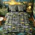 thumbnail image 1 of Castle Fairy Distressed Wood Fish Tile King Bedding 7pcs,Mixed Bass Gray Timber Seamless Print King Bed in a Bag,Ash Charcoal,Black Reversible, 1 of 7