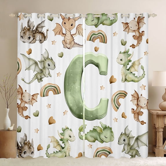 Castle Fairy Dragon Letter C Black Out Curtains for Kids,Cartoon Animal Curtains Pack of 2 (42x63 Each)