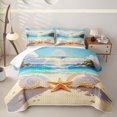 thumbnail image 1 of Castle Fairy Dreamy Coastal Whale Art Quilt Full,Seashell Starfish Cliff Beach Print Full Bedspread Sets,Cream Blue, 1 of 7