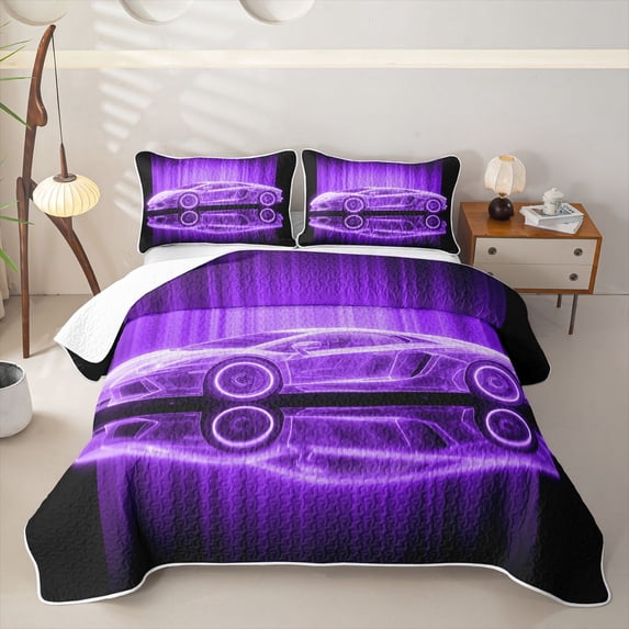 Castle Fairy Dreamy Purple Car Bed Spread Queen,Soft Glow Curtain Queen Coverlet Set for Bedroom,Purple Black