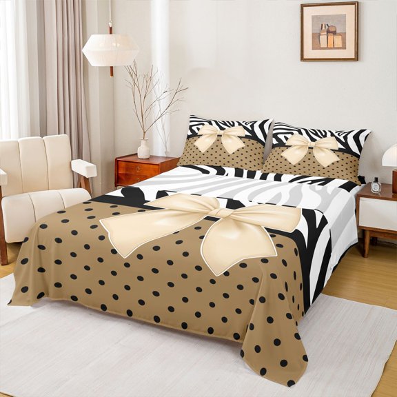 Castle Fairy Dreamy Ribbon Bow-Tie Twin Sheet Sets,Zebra Print Bedding