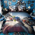 thumbnail image 1 of Castle Fairy Dynamic Racing Bike Bedding Comforter Set 7 Pieces for Teens, Motion Blur Circuit Full Bedding Set for Sport Bedroom, Blue Red,Black Reversible, 1 of 7