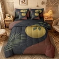thumbnail image 1 of Castle Fairy Earthy Olive Leaf Bedding Comforter Set 7pcs for Couples, Abstract Moon Queen Bedding Sets for Master Bedroom, Brown and Gold,Black Reversible, 1 of 7