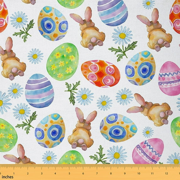 Castle Fairy Easter Rabbit Floral Eggs Sewing Fabric by the Yard, 3 Yards