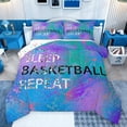 thumbnail image 1 of Castle Fairy Eat Sleep Basketball 3 Pieces Queen Comforter Set for Children Teens Adults,Graffiti Splash Ultra Soft Bedding Sets,Gradient Blue Purple Green Bedding Comforter Set Breathable, 1 of 8