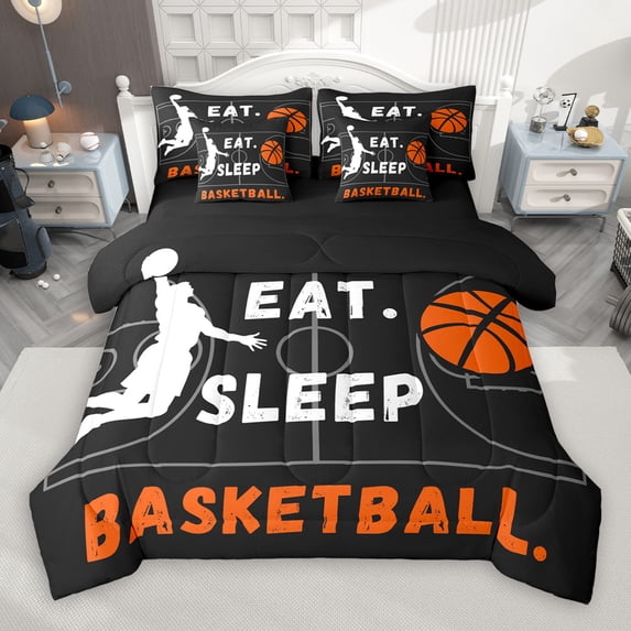 Castle Fairy Eat Sleep Basketball 7Pcs Bedding Comforter Set for Teens Boys,Sport Theme Queen Bedding Sets Super Cozy,Ball Gamer Queen Sheet Sets,Luxury Bedroom Decor
